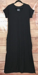 SITO Women M Black Long Minimalist Dress Pockets Side Slits Cuffed Drop Sleeves - Picture 1 of 8