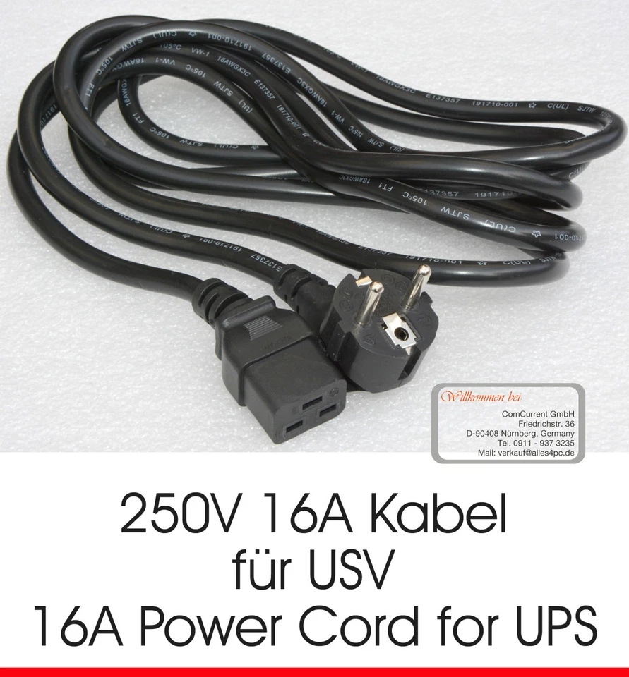 16A Power Cable for UPS APC Compaq 295477-001 Special Power Cable German D04 - Image 1 of 1