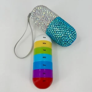 Rhinestone Bling Pill Case Daily Organizer 7 Day Weekly Travel Vitamin Medicine - Picture 1 of 10