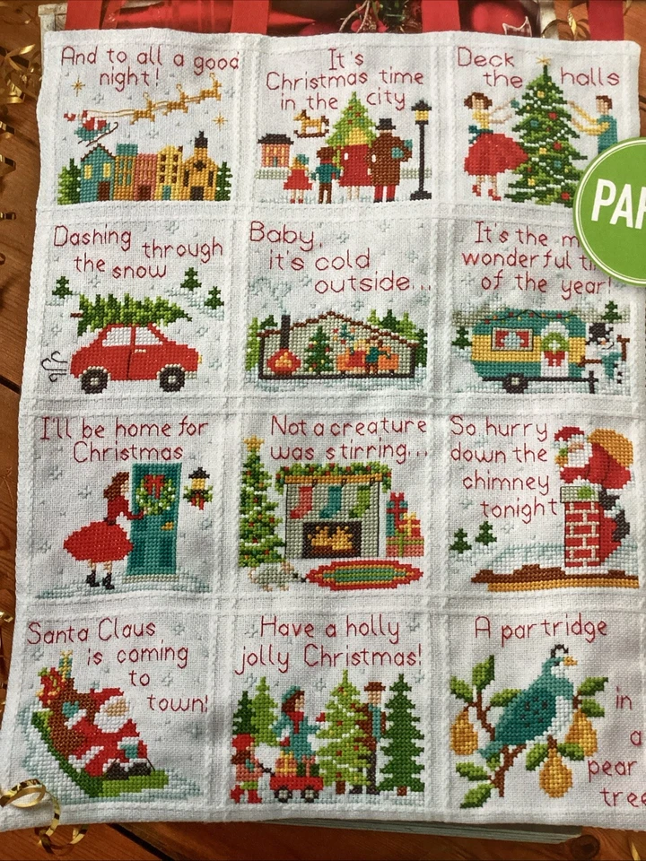 Carol Song Sampler Partridge Car Tree Sledge Tree Christmas Cross Stitch Chart - Image 1 of 1