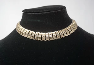 Gold Tone Vintage CORO PEGASUS NECKLACE Choker Chain Link Train Track 15'' - Picture 1 of 5