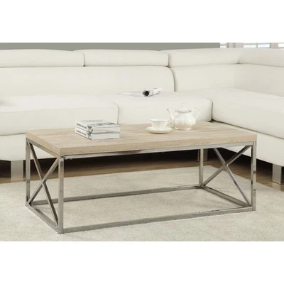 Monarch Natural Wood-Look Finish Chrome Metal Contemporary Design Coffee Table - Image 1 of 4