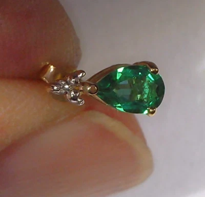 VTG 10k Yellow Gold Created Emeralds & Genuine Diamond Accent Post Earrings - Image 1 of 4