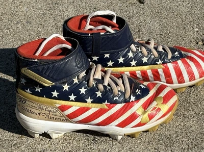Botines de béisbol Under Armour Bryce Harper juveniles 1 estrella rayas rojo blanco azul Foto 1 de 4