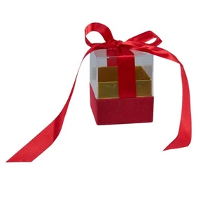 6X Scatolina plexiglass portaconfetti 6x6x6 cm FIOCCO ROSSO bomboniera 1CJA - Foto 1 di 1