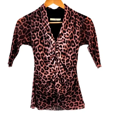 Y2K Weston Wear Womens Leopard Print Top Size M Ruched Mesh Mob Wife Glam - Image 1 of 4