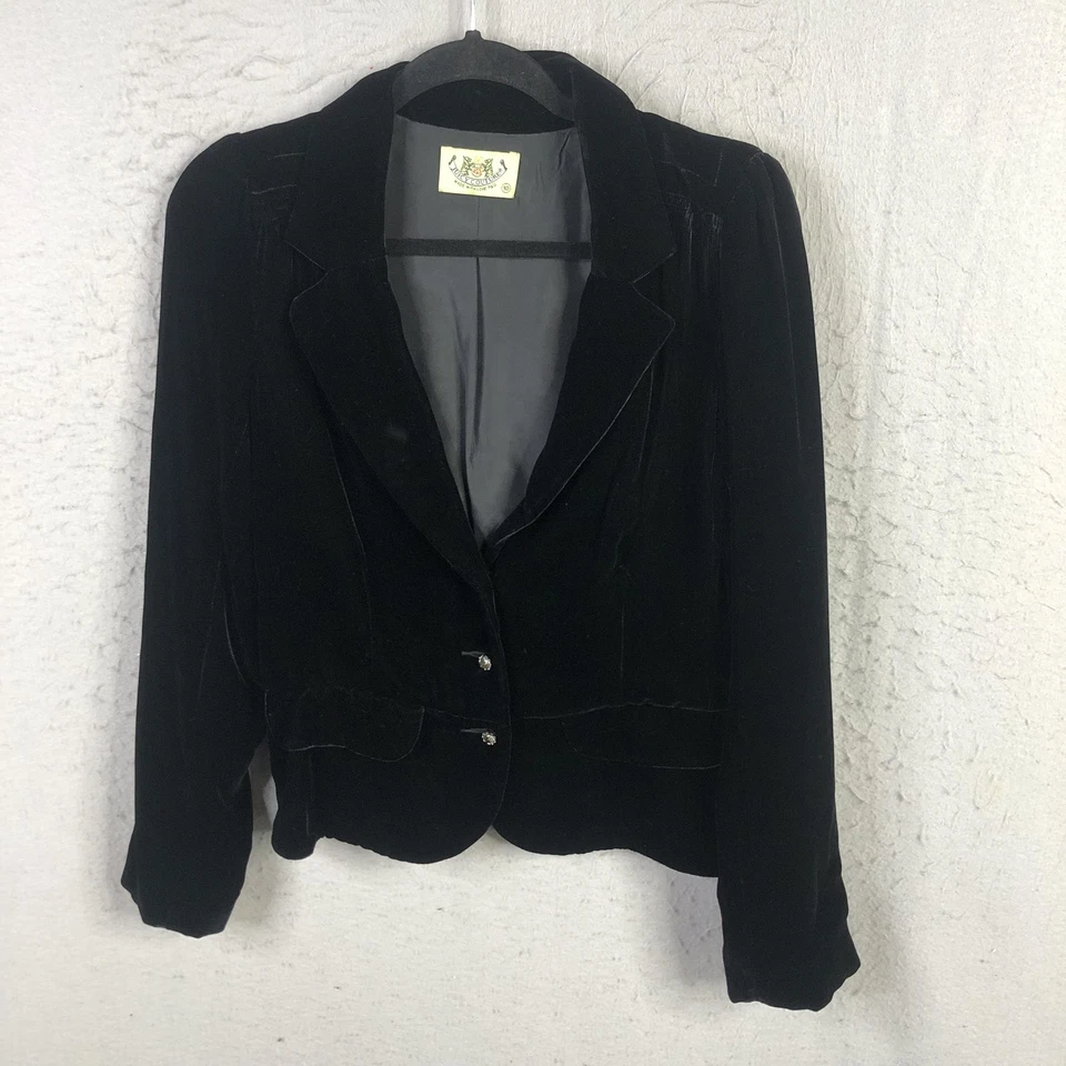 Juicy Couture Blazer Womens 10 Black Velvet Crystal Buttons Silk Lined Jacket - Image 1 of 4