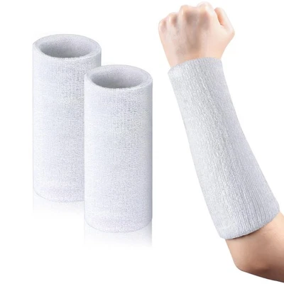 MSHUNKEJI 2 Pcs 9 Inch Long Wristbands Sweatbands White Large Sweat Bands Wristbands Wr