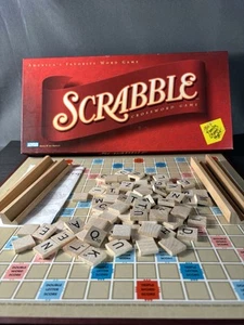 Vintage Parker Brothers Hasbro Scrabble Crossword Game 2001 Wooden Tiles & Racks - Picture 1 of 4