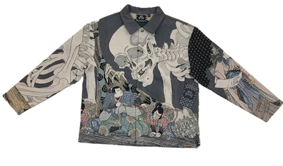 Chaqueta tapiz esqueleto Ukiyo-e japonesa Rebel Vengeance, diseño ropa callejera arte Foto 1 de 4