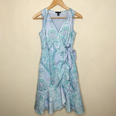 Tommy Hilfiger Paisley Wrap Dress XS Women's Ruffled Flounce Hem Pastel Whimsy - Image 1 of 4