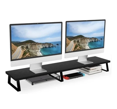 Ergohk Tabletop Dual Monitor Stand - Shelf for 2 screens and computer and cables - Image 1 of 4