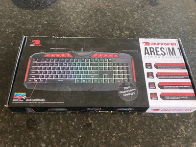 iBuyPower Ares M1 RGB Gaming Keyboard Spill Resistant Black Red Multimedia Keys - Image 1 of 3