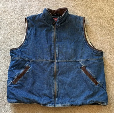 Chaleco Wrangler Hero Para Hombres XL Denim Índigo Forrado Sherpa Cremallera Frontal Borde Pana Foto 1 de 4