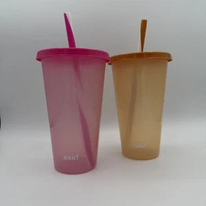Zak! Mehrweg Becher Becher Becher mit Deckel & Strohhalme 2er Set Rosa Orange Kinder Trinkgeschirr - Bild 1 von 6