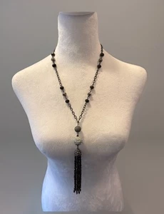 ALFANI Gunmetal Tassel w/Stones Multistrand Necklace 24” w/ 6” Tassel - Picture 1 of 5