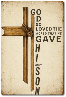 John 3:16 Christian Wall Sign Cross Art 8x12 Aluminum Religious Decor Bible Vers - Image 1 of 4