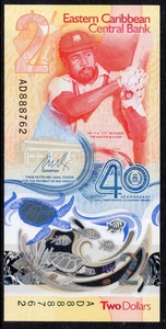 Eastern Caribbean Central Bank East States P61 UNC 2023 $2 40th Anniversary - Picture 1 of 2