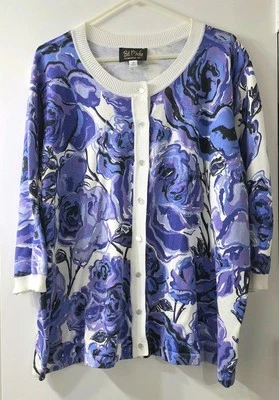 Vtg Bob Mackie Wearable Art Cardigan 2X Floral Abstract Roses Cottagecore Preppy - Image 1 of 4