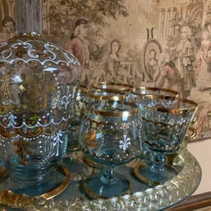 Vintage Murano alexandrite glass Goblet,Decanter,Mirror tray set F/S from JP - Picture 1 of 4