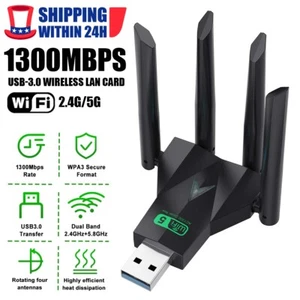1300Mbps Wireless USB 3.0 WiFi Adapter 2.4/5GHz Dual Band Dongle For PC Network* - Picture 1 of 9