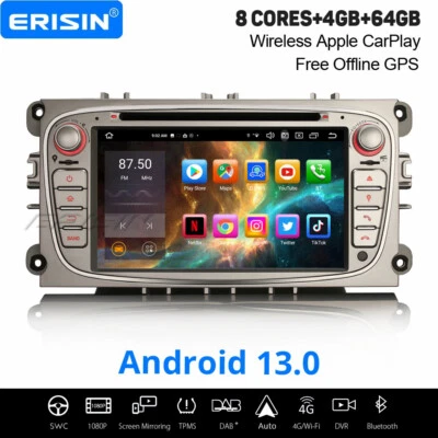 64GB Android 13 DAB+ Autoradio Navi DVD Carplay Ford Focus S/C-Max Mondeo Galaxy - Bild 1 von 4