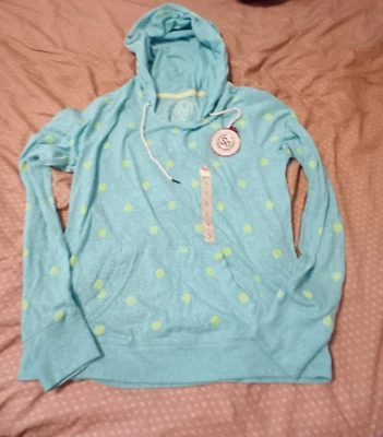 NUEVO CON ETIQUETAS KOHL'S SO POPOVER SUDADERA CON CAPUCHA Suave Jaspeado Verde azulado Camisa Tejida con Capucha Talla L Foto 1 de 3