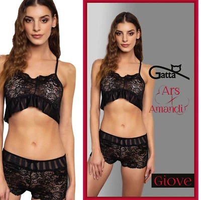 GATTA Ars Amandi GIOVE Damen Sexy Camisole Top + Shorts -Set Schwarz Geschenkbox