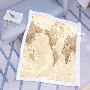 Map Detailed Text Introduction 3D Warm Plush Fleece Blanket Picnic Sofa Couch - Foto 1 di 6