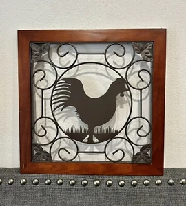 ROOSTER Wall Decoration Plaque Wood And Iron Farm Barn Decor Design 18” - Picture 1 of 6