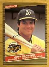 1986 Donruss Highlights José Canseco Baseball Card #55 A’s NM Centered & Sharp