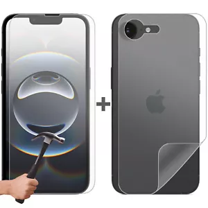 Tempered Glass Screen Protector Guard for Apple iPhone 16e Front and Film Back - Picture 1 of 9