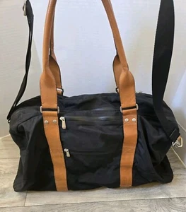 Cole Haan Leather Fabric Duffle Bag 22" Black Carry-on with Strap - Picture 1 of 9