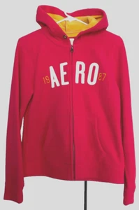 AEROPOSTALE AERO 1987 Hooded Sweatshirt Girls Size L Pink Yellow Zip Front Soft - Picture 1 of 14