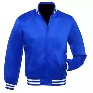 Royal Blue Satin Varsity Letterman Bomber Baseball Jacken Rib Royal Blue&White - Bild 1 von 5