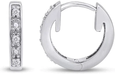 13毫米直径2.2毫米厚迷你环形Huggie耳环10K纯白金 — 第 1/4 张图片