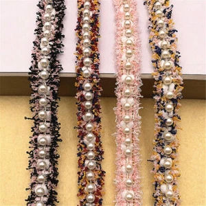 Embroidered Pearl Beaded Lace Trim Fragrant Ribbon Clothing DIY Sewing Fabric - Picture 1 of 16