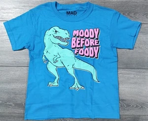Dinosaur Shirt Boys Large 10-12 Moody Before Foody Fun Novelty T-Shirt Blue Tee - Picture 1 of 3