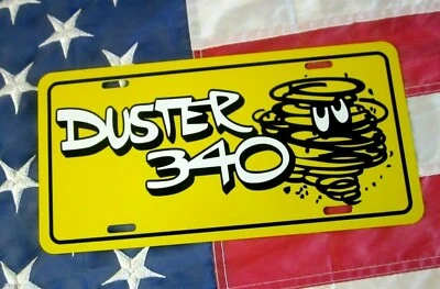 Yellow Plymouth DUSTER 340 license plate car tag 1970 1971 1972 1973 Mopar - Imagem 1 de 3