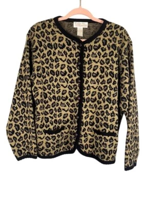 Suéter Tally Ho XL Marrón Estampado Animal Cárdigan Retro Años 80 Western Granny  Foto 1 de 4