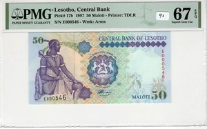 Lesotho 1997 50 Maloti PMG Certified Banknote Gem UNC 67 EPQ Pick 17b TDLR Low # - Picture 1 of 2