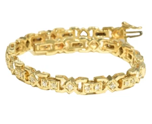 14 Karat yellow gold NATURAL DIAMOND X link Tennis Bracelet - Picture 1 of 15