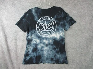 Camisa De Colección Obey Tie Dye Hombres Mediana Azul Algodón Propaganda Logo Envejecido Y2K - Imagen 1 de 16