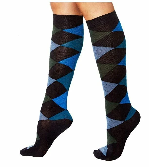 Calcetines hasta la rodilla Argyle azul, verde y negro para mujer Foto 1 de 1