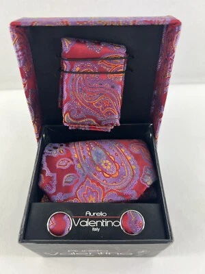 Clásico Aurelio Valentino Corbata Gemelos Pañuelo Hombre Conjunto de Accesorios Foto 1 de 4
