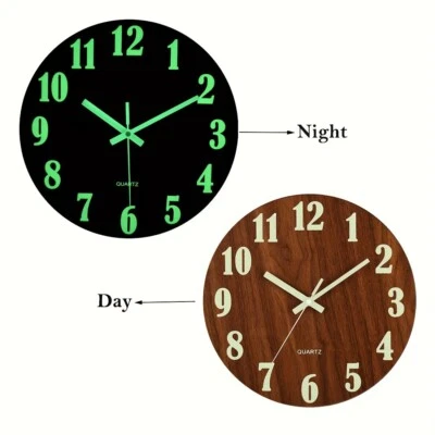 16 inch large brown wooden glow in the dark clock, Vintage Tuscan style, silent - Image 1 of 4