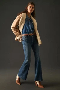 Mother High Waist Roller Skimp Jean Wide Leg Out Evening Anthropologie Sz 28 NEW - Picture 1 of 10