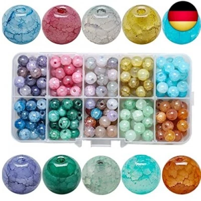 YPLonon Crackle Glasperlen zum Basteln 200 Stück Edelstein Perlen 8mm Rund  - Bild 1 von 4