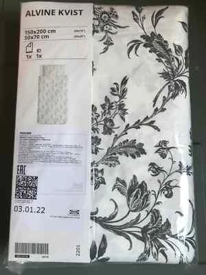 Ikea Alvine Kvist White/Grey/Black Floral Single Duvet Cover Set 150x200cm NEW