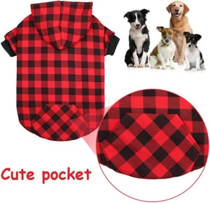 2022 HOT Christmas Dog Clothes Plaid Pet Sweater Hooded Medium Large Dog XMAS AU - Picture 1 of 13
